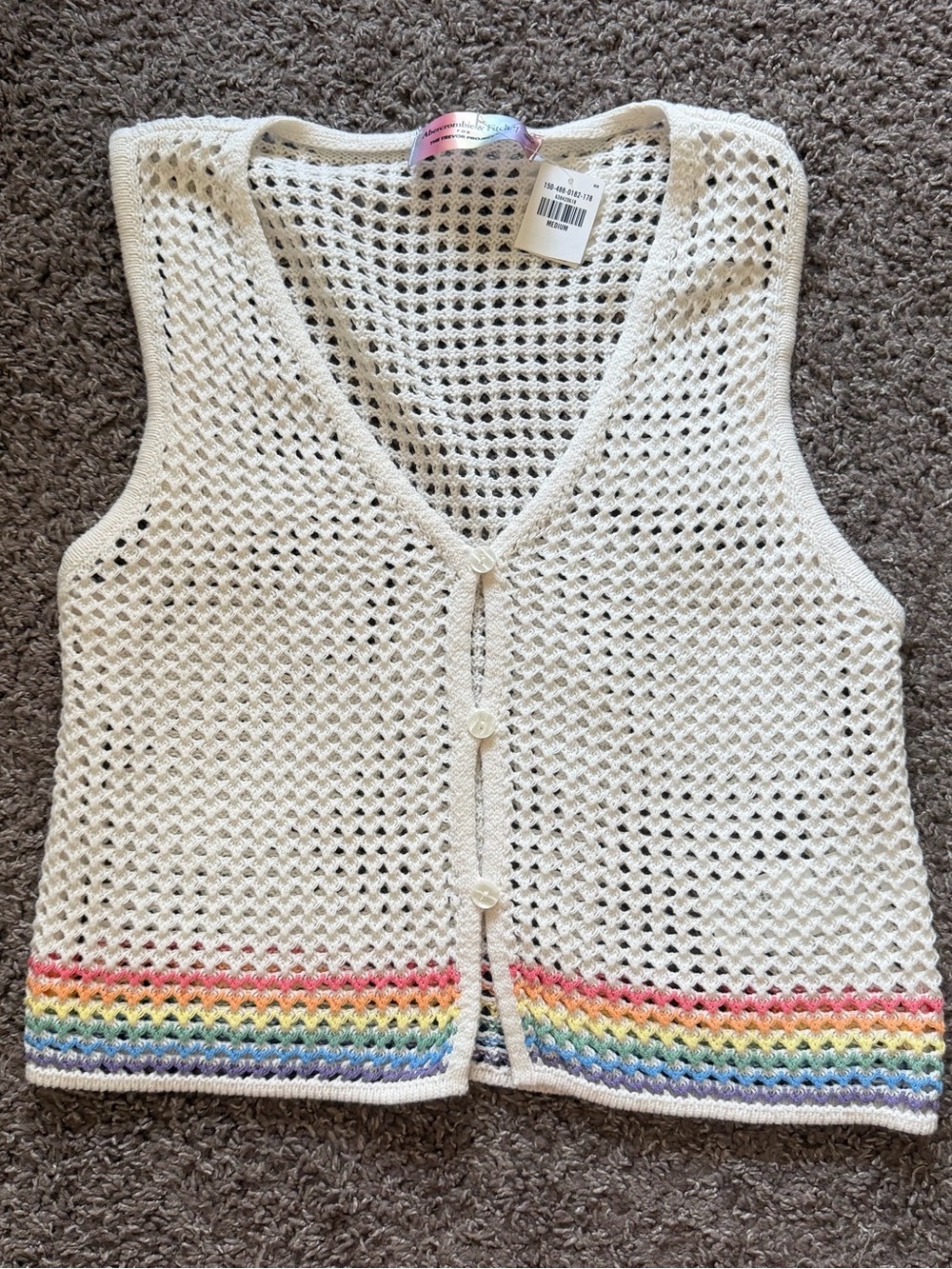 NWT Abercrombie Pride Trevor Project Rainbow Crochet Vest